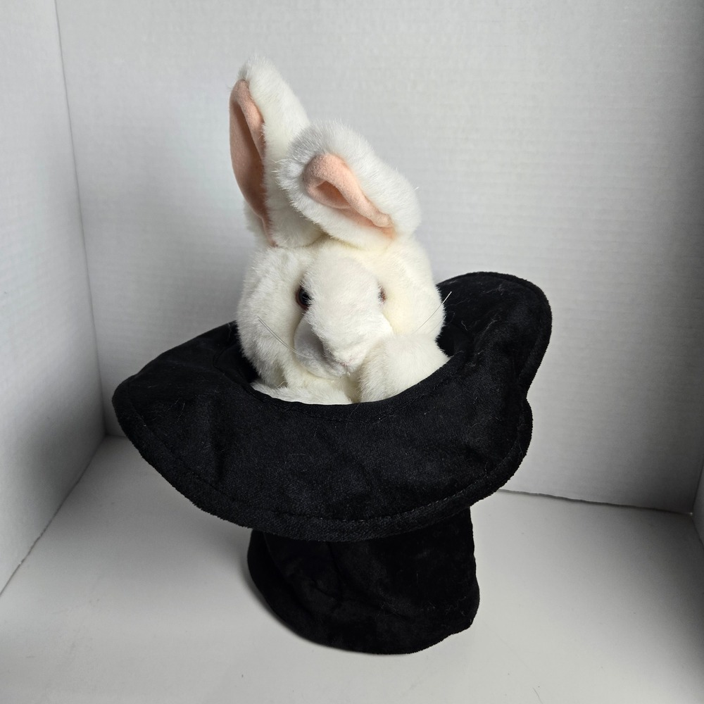 Folkmanis Rabbit in Hat Hand Puppet Plush Magician Stuffed Toy Realistic Animal
